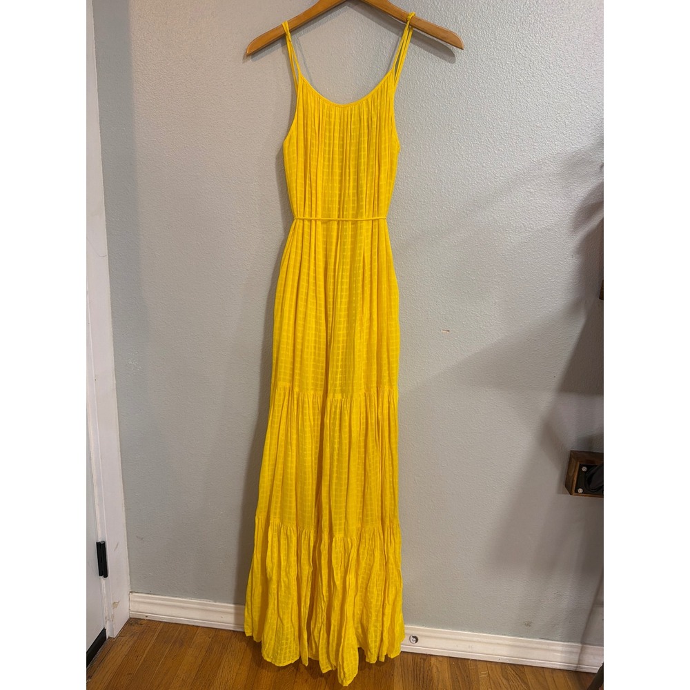 Banana Republic Maxi Dress Women Small Tall Yellow Cotton Tiered Boho Sundress